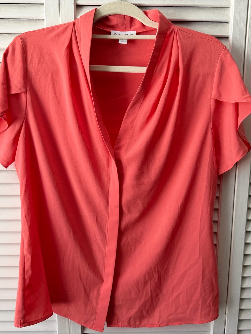 Calvin Klein Coral V-Neck Flutter Sleeve Blouse